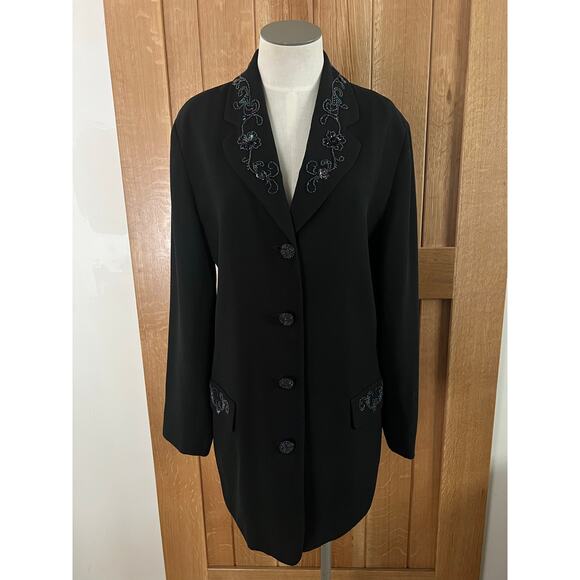 Carole Little Womens Vintage 90s Y2K Beaded Sequin Dark Romantic Jacket Blazer - Picture 1 of 16
